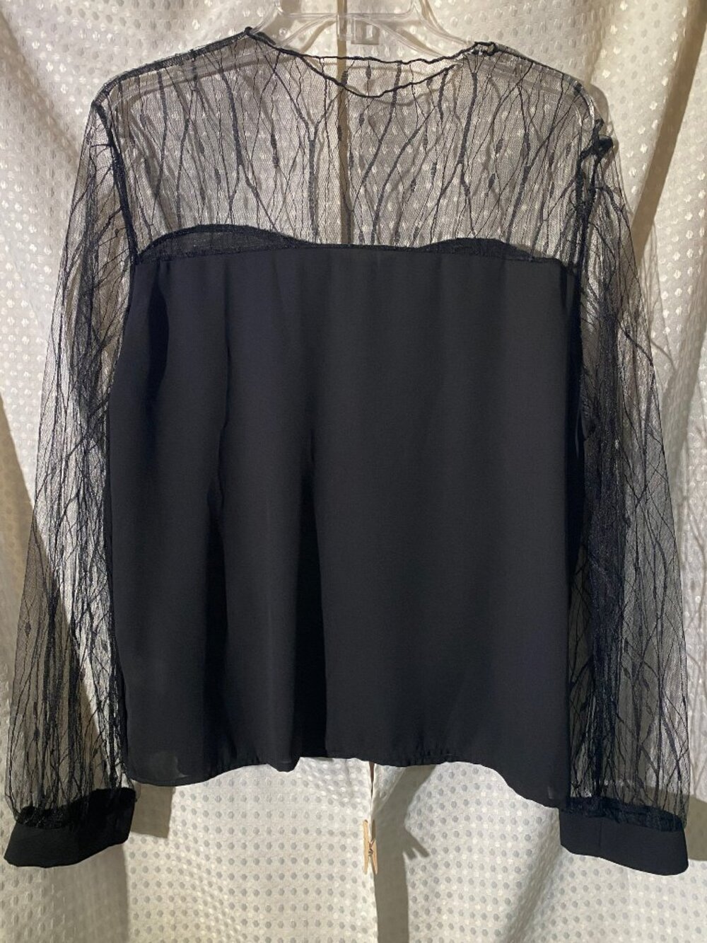 SHEIN Black Mesh & Lace Panel Blouse Size XL